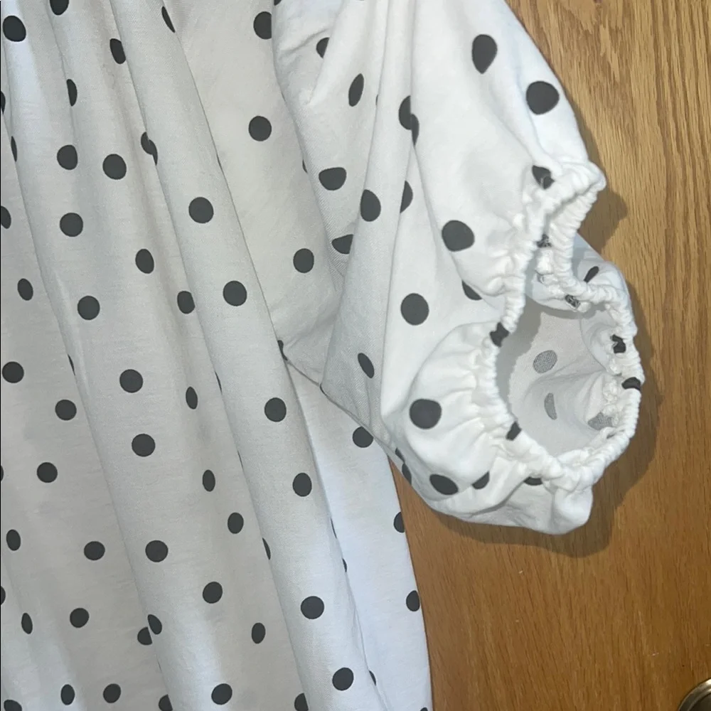 Premise White Blouse Puff Sleeves and Black Polka Dots size XL off shoulder - Picture 3 of 5